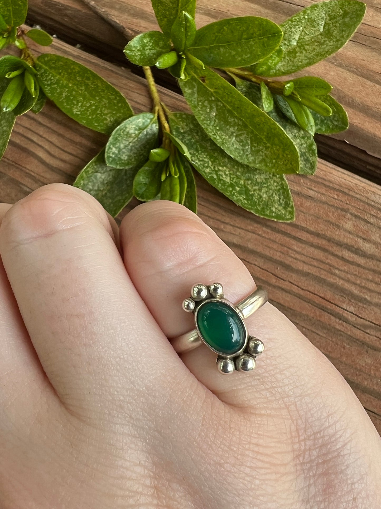 Sterling Silver and Green Onyx Ring