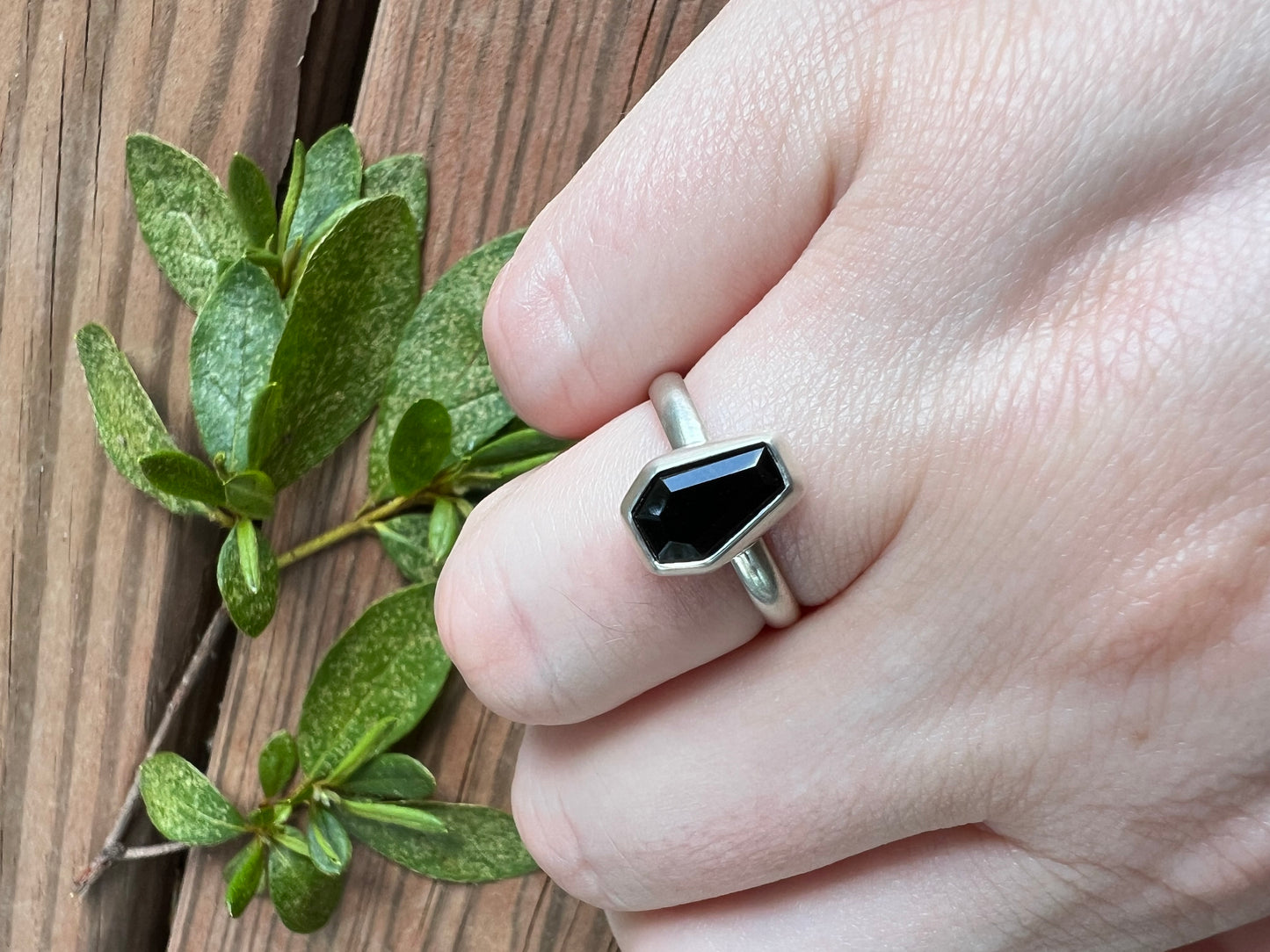 Sterling Silver and Black Onyx Coffin Ring