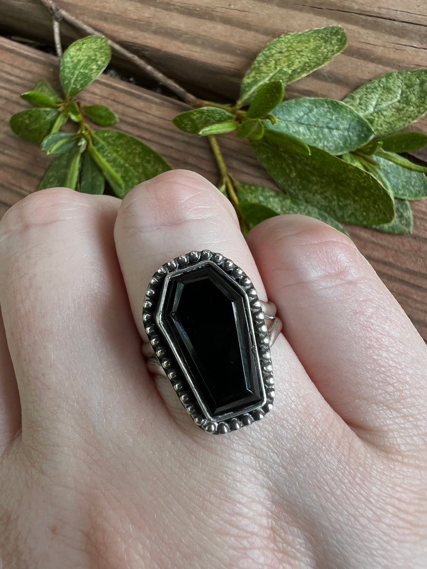 Sterling Silver and Black Onyx Coffin Ring