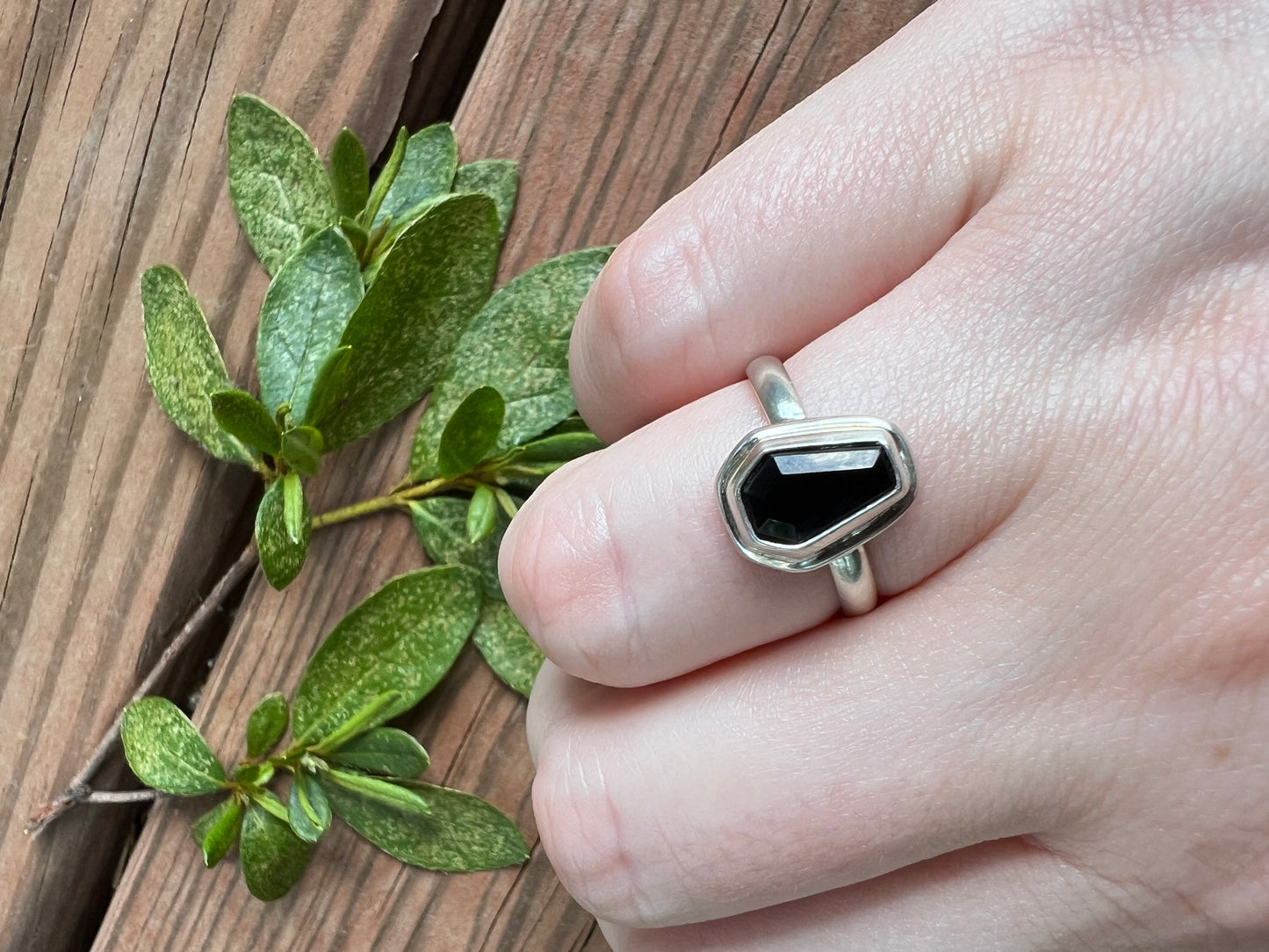 Sterling Silver and Black Onyx Coffin Ring