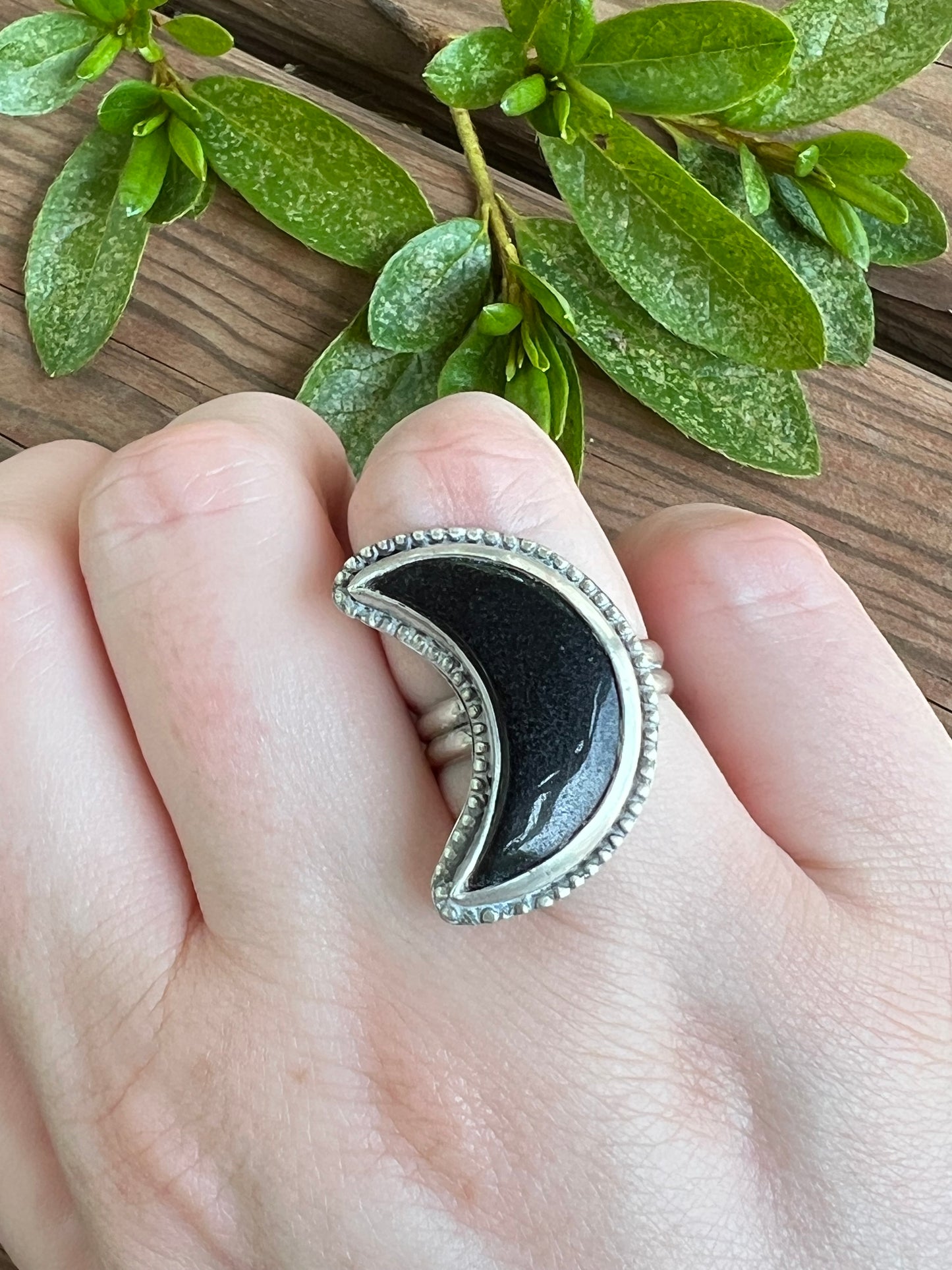 Sterling Silver and Black Onyx Moon Ring