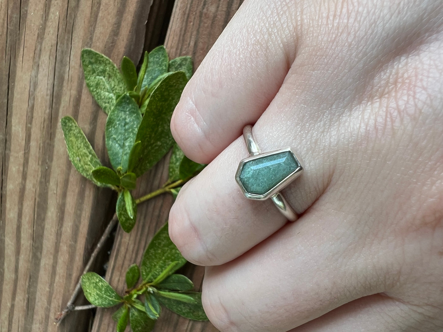 Sterling Silver and Green Aventurine Coffin Ring