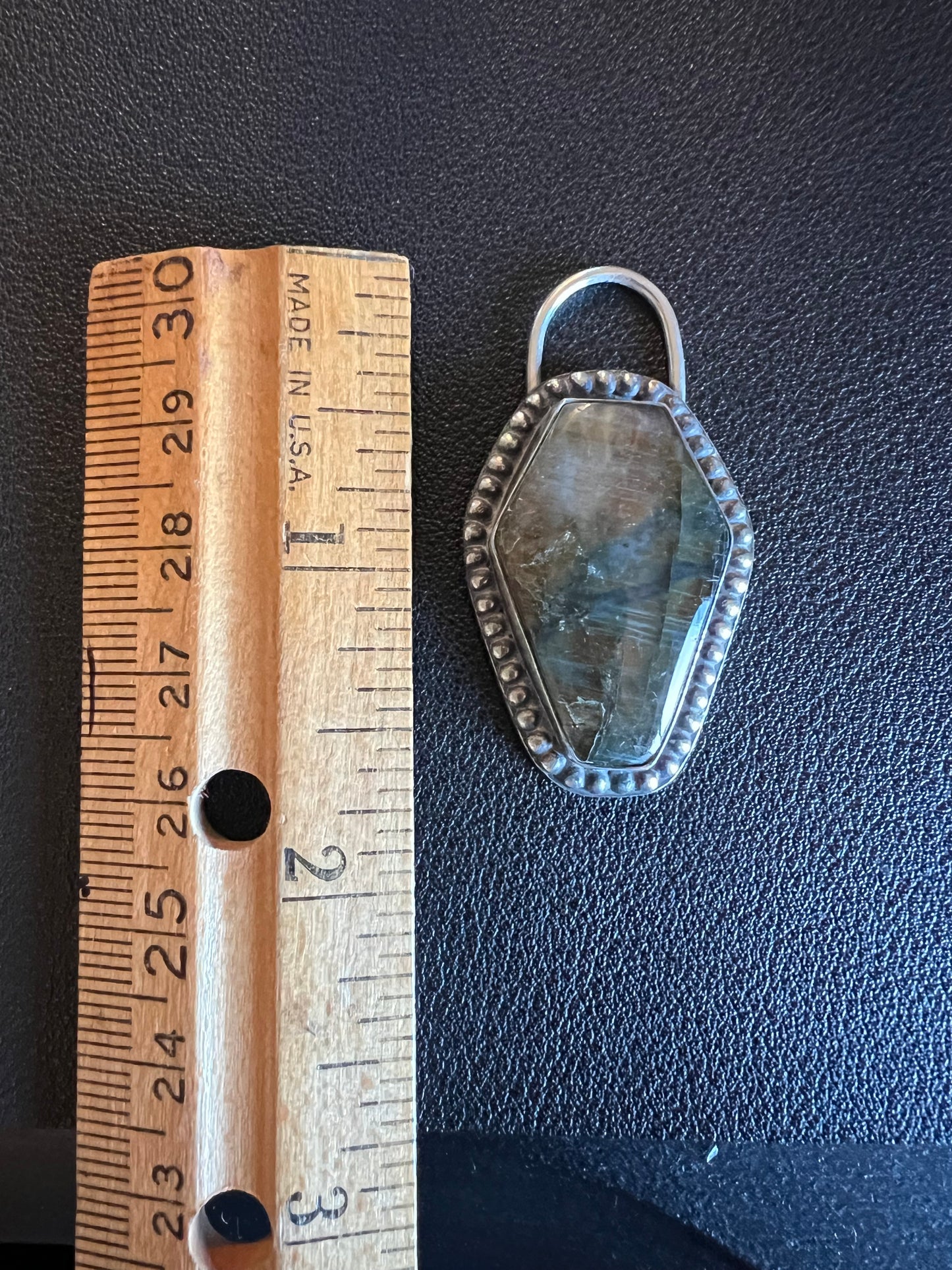 Sterling Silver and Labradorite Coffin Pendant