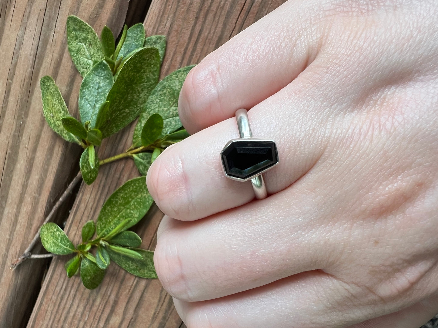 Sterling Silver and Black Onyx Coffin Ring