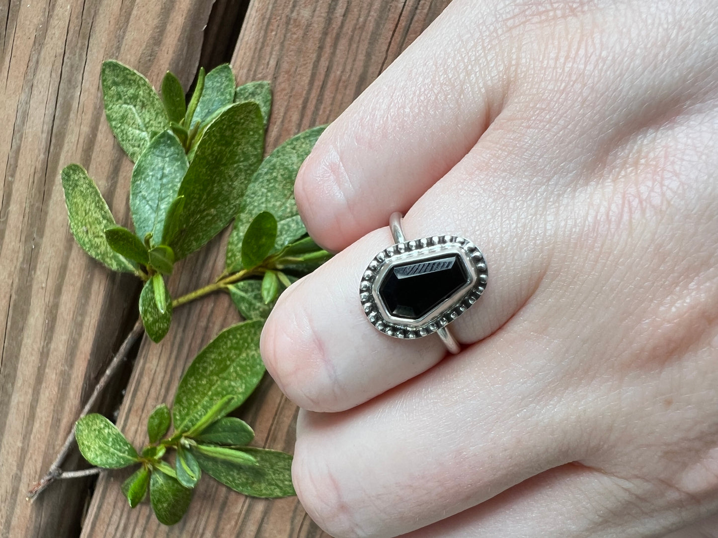 Sterling Silver and Black Onyx Coffin Ring