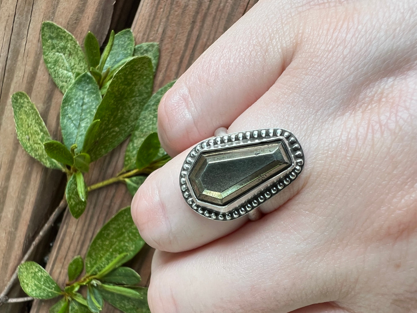 Sterling Silver and Pyrite Coffin Ring