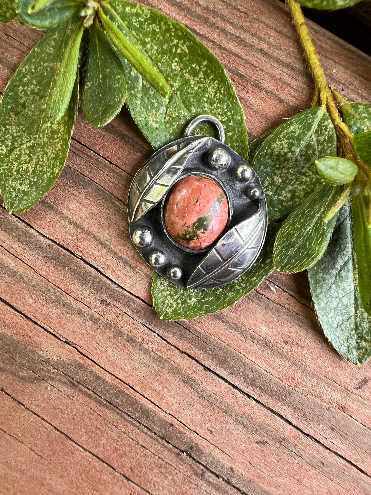 Sterling Silver and Unakite Pendant