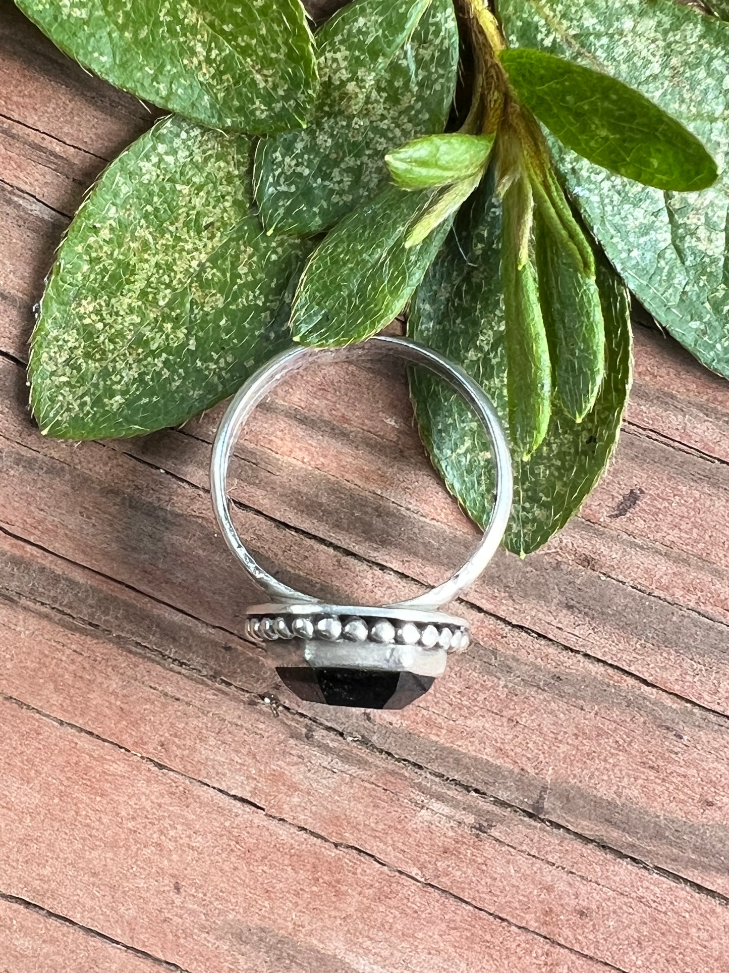Sterling Silver and Silver Sheen Obsidian Coffin Ring