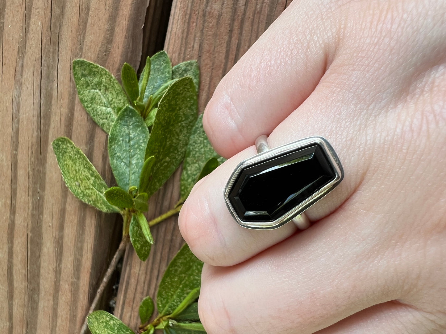 Sterling Silver and Black Onyx Coffin Ring