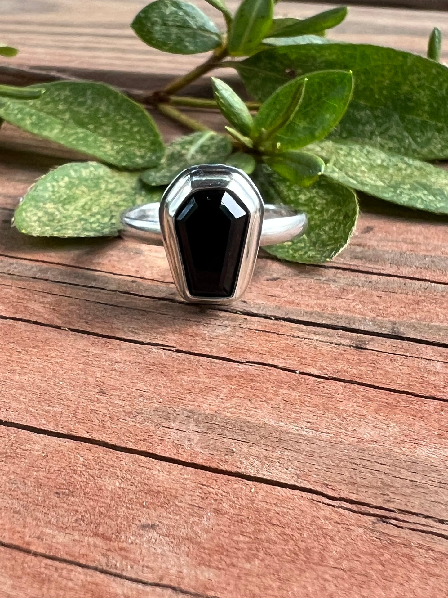 Sterling Silver and Black Onyx Coffin Ring