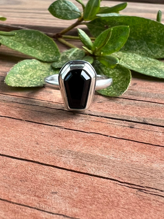 Sterling Silver and Black Onyx Coffin Ring