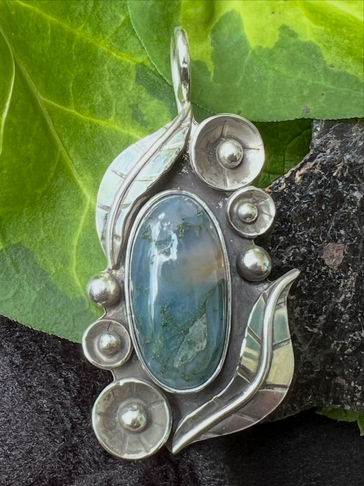 Sterling Silver and Moss Agate Pendant