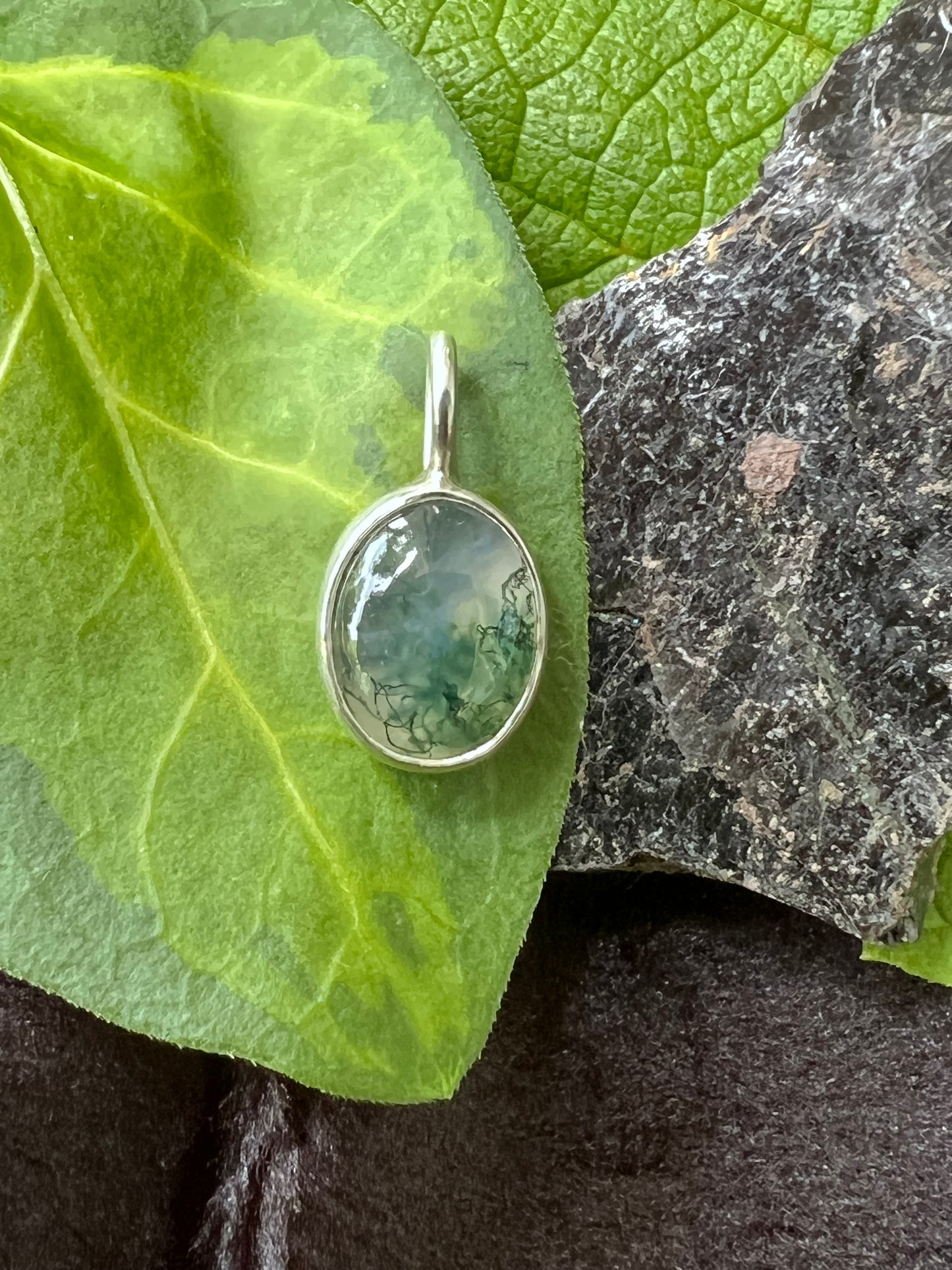 Sterling Silver and Moss Agate Pendant