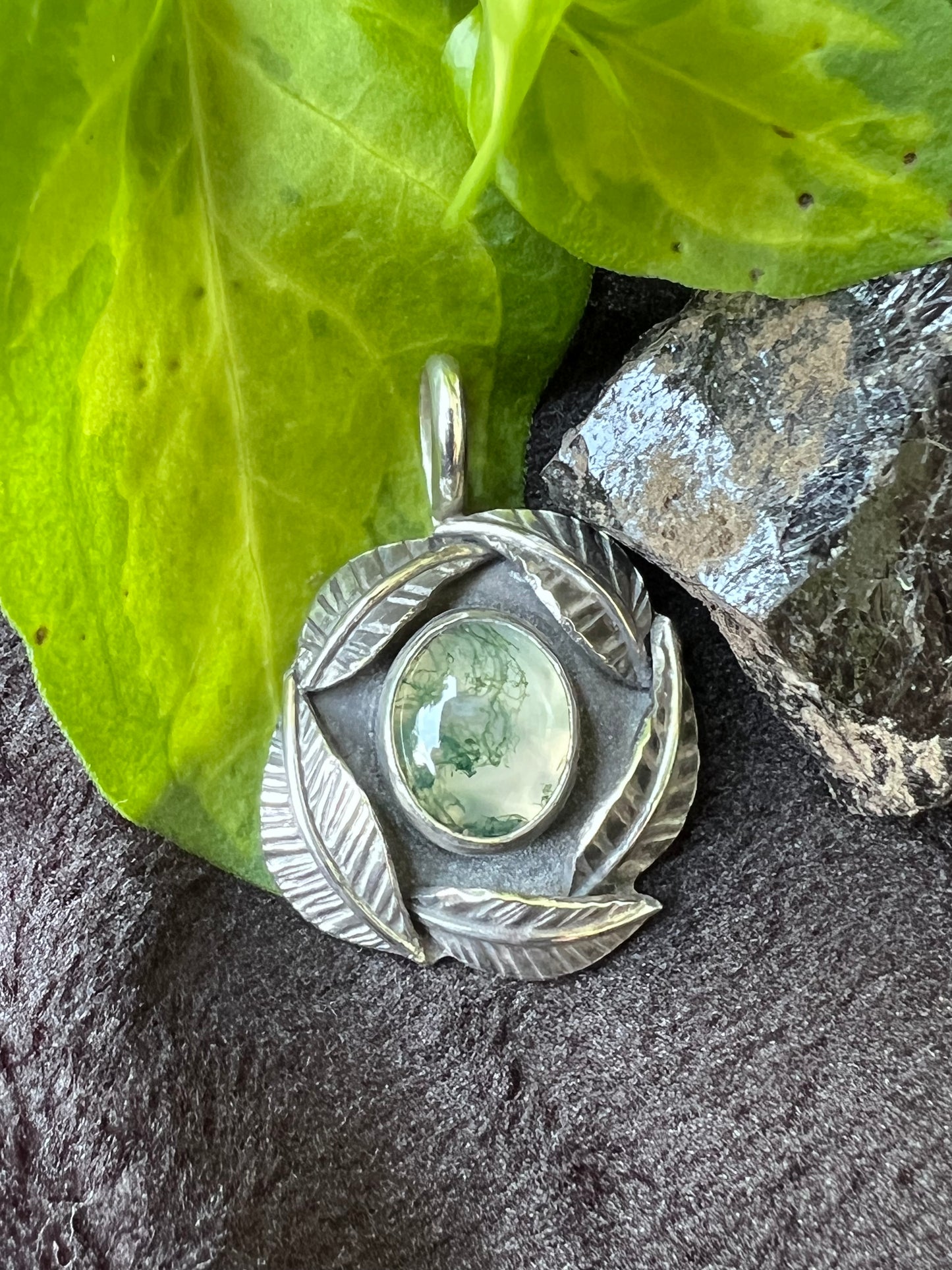 Sterling Silver and Moss Agate Pendant