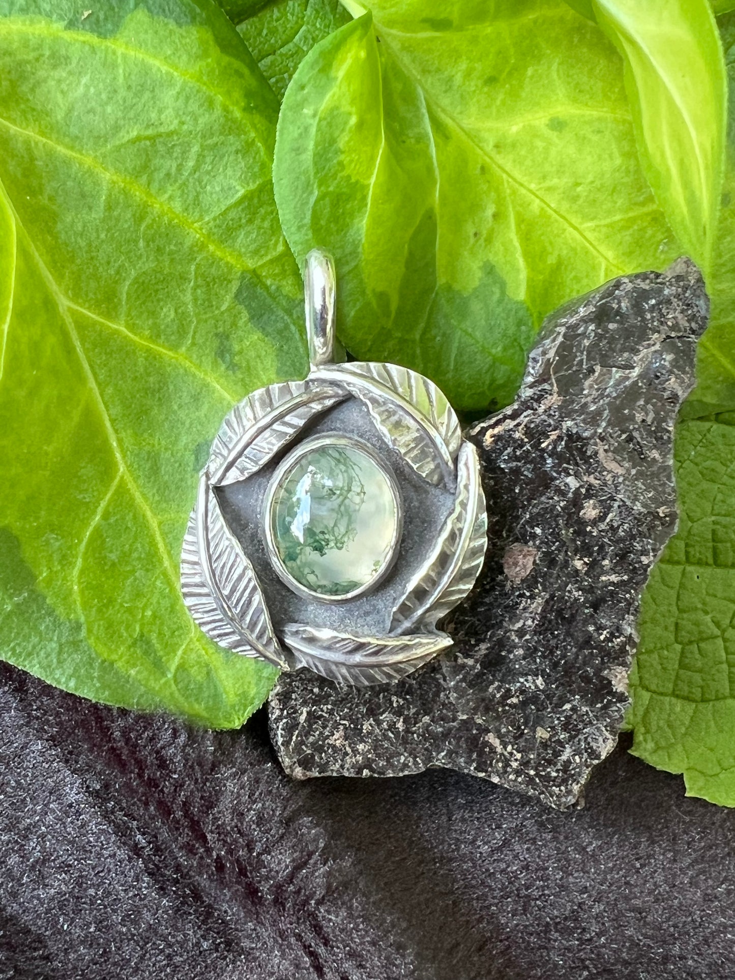 Sterling Silver and Moss Agate Pendant