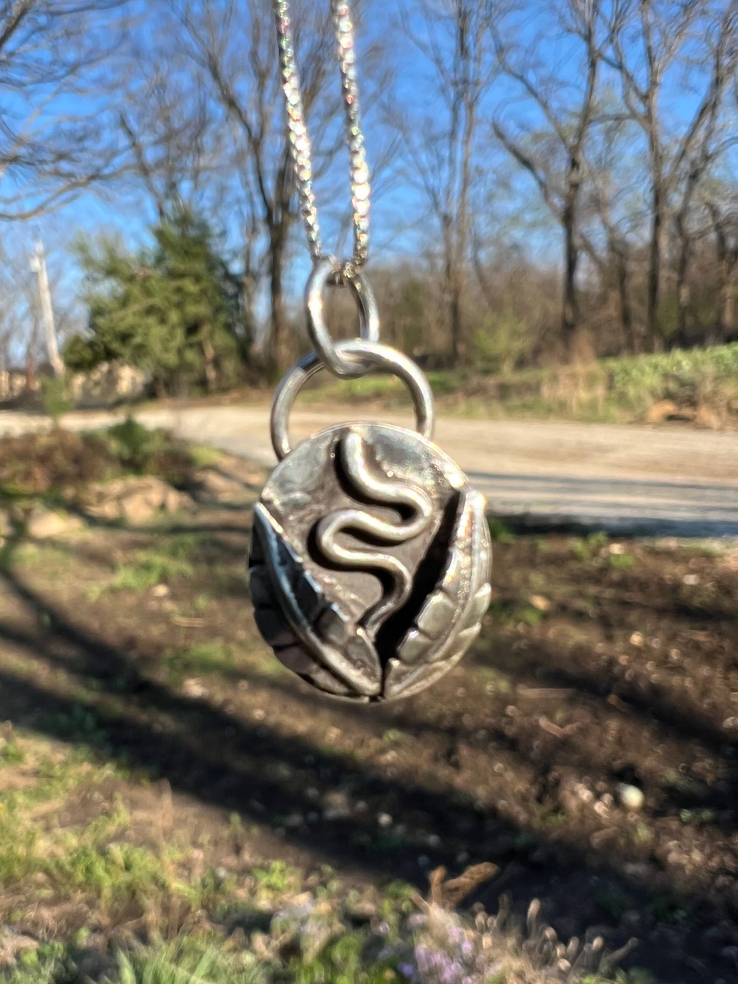 Sterling Silver Snake and Leaf Pendant