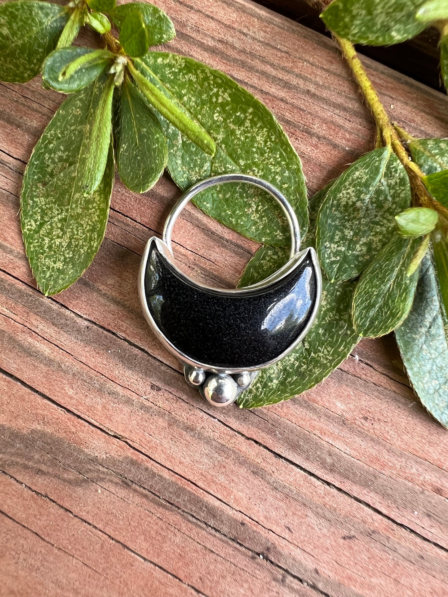 Sterling Silver and Black Onyx Moon Pendant