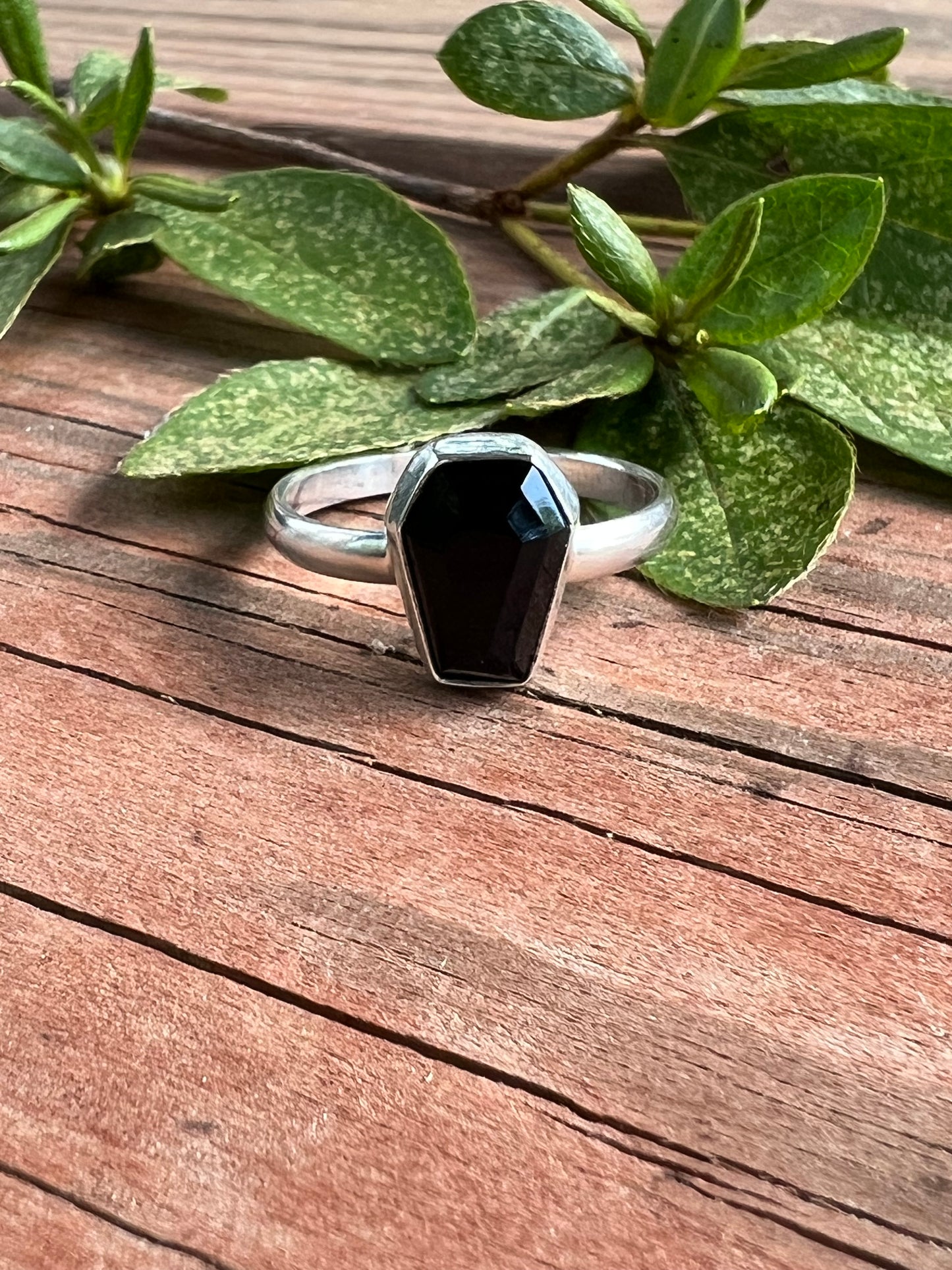Sterling Silver and Black Onyx Coffin Ring
