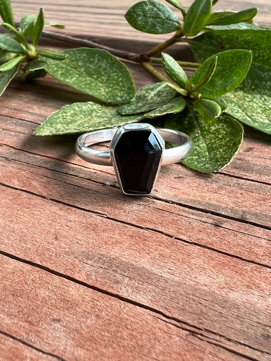 Sterling Silver and Black Onyx Coffin Ring