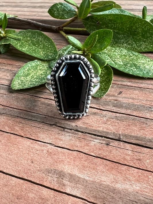 Sterling Silver and Black Onyx Coffin Ring