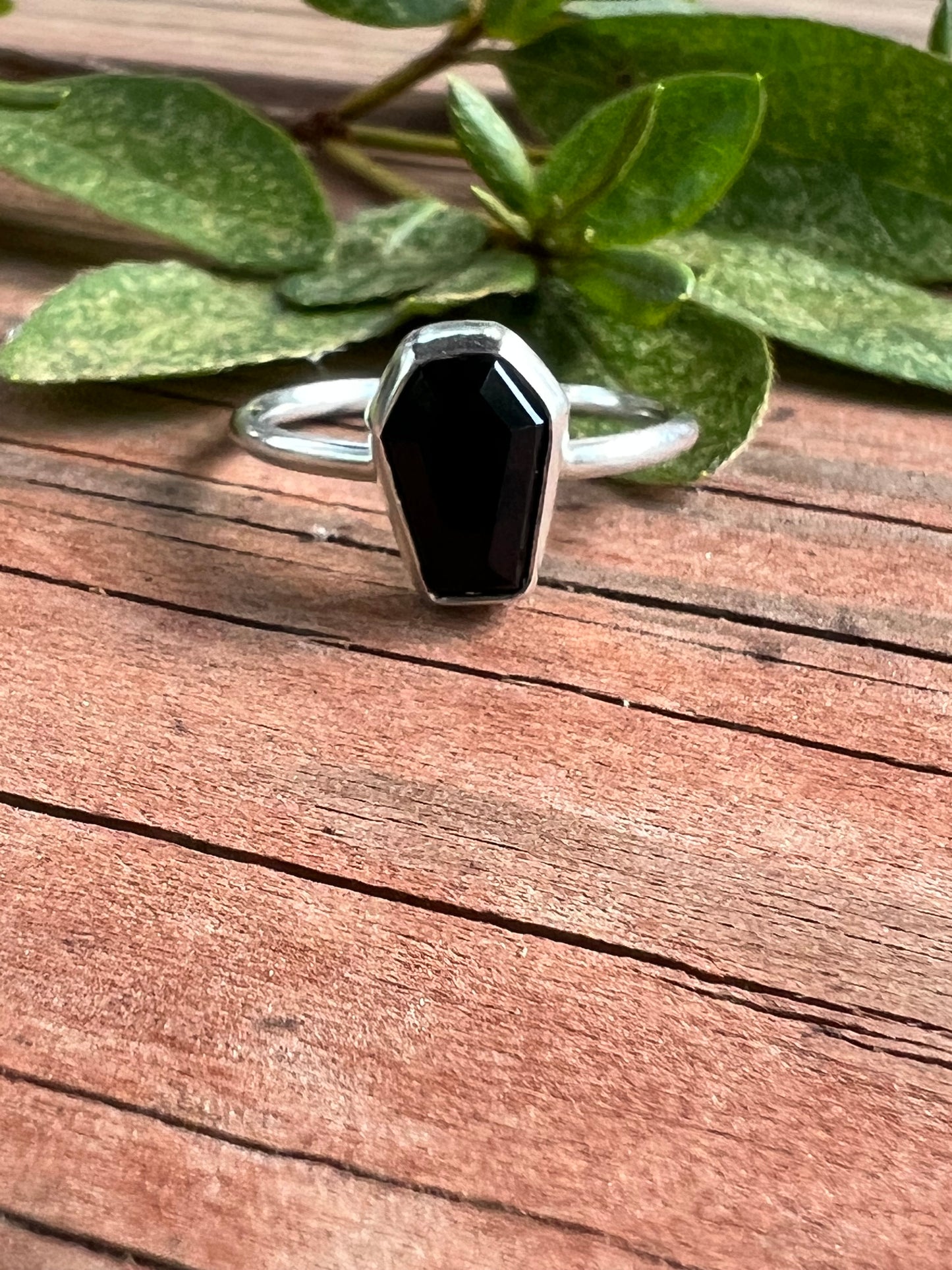Sterling Silver and Black Onyx Coffin Ring