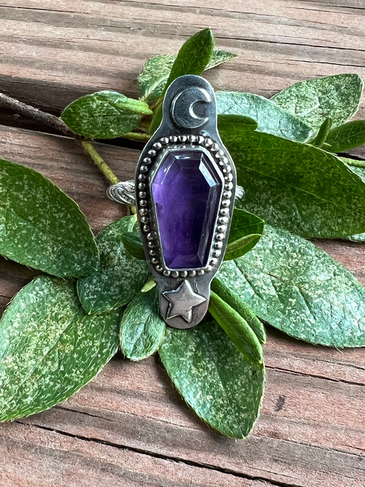 Sterling Silver and Amethyst Coffin Ring
