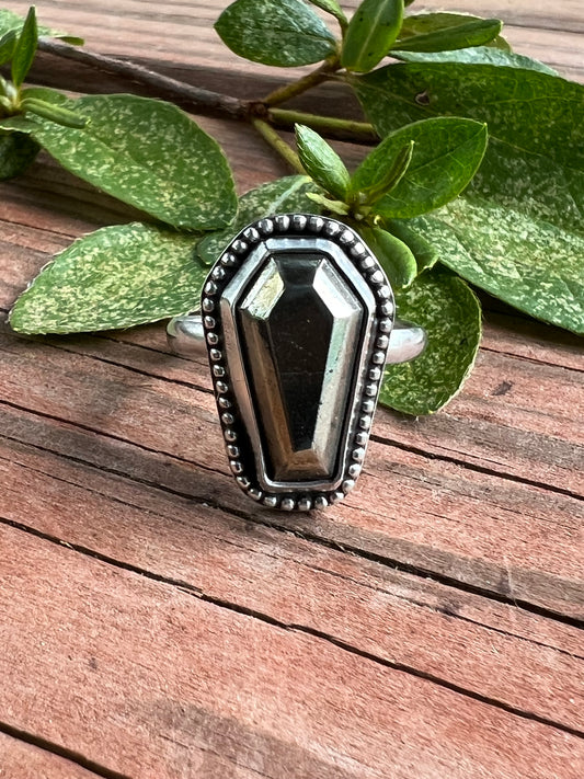 Sterling Silver and Pyrite Coffin Ring