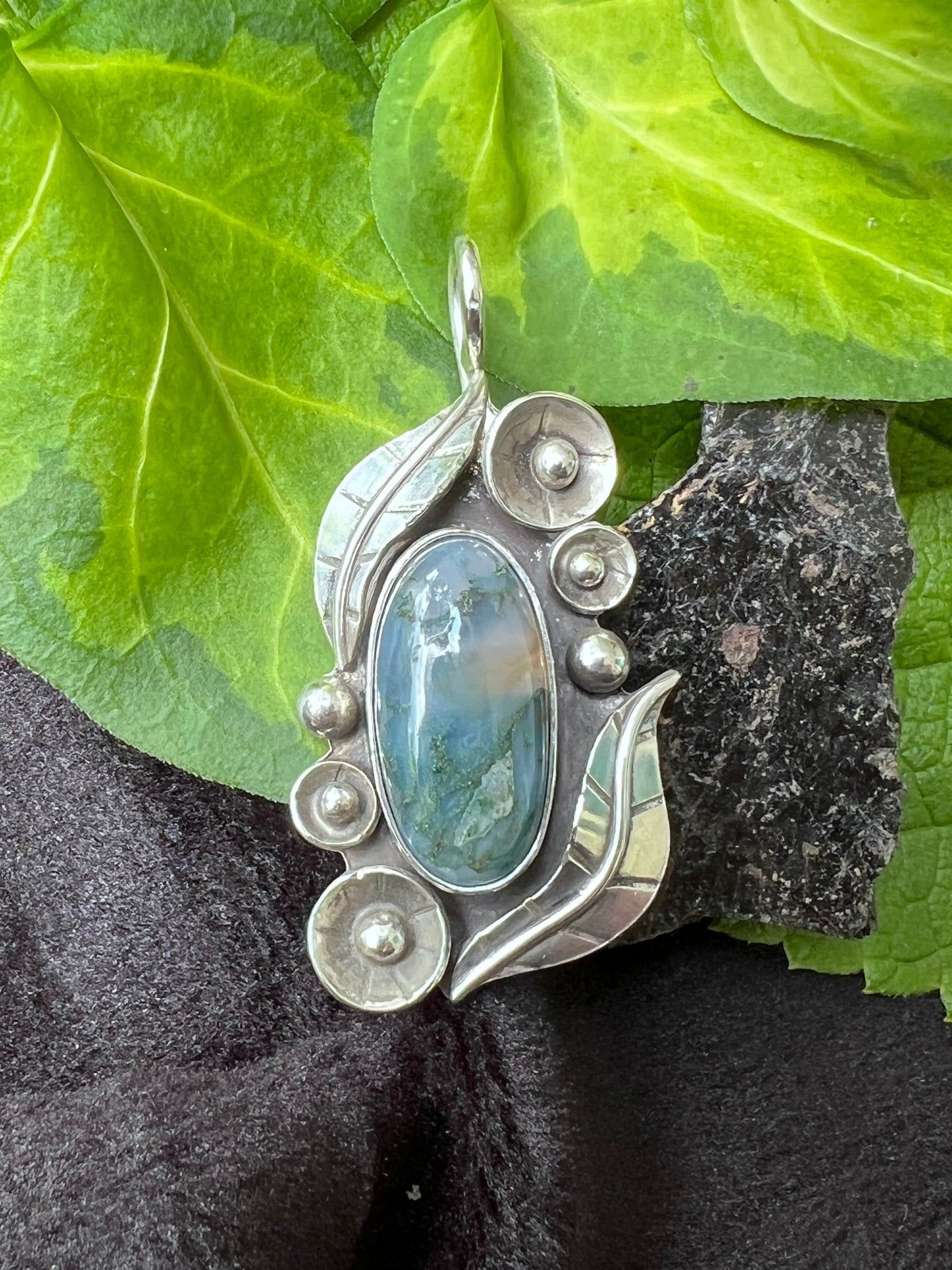 Sterling Silver and Moss Agate Pendant