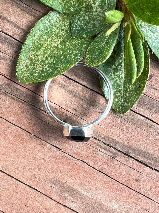 Sterling Silver and Black Onyx Coffin Ring
