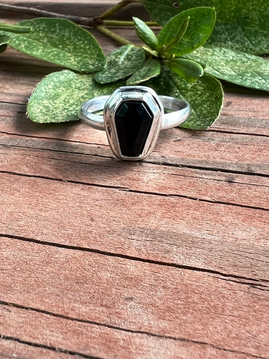 Sterling Silver and Black Onyx Coffin Ring