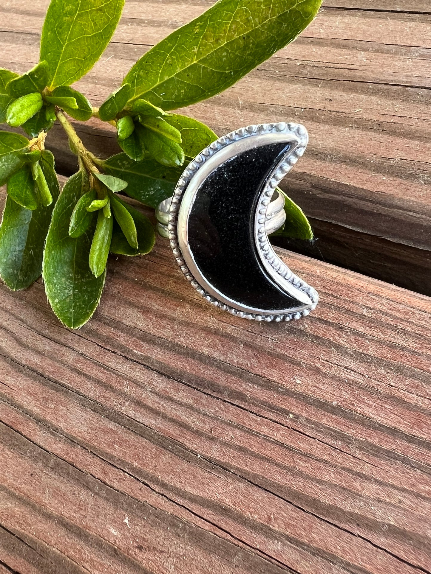 Sterling Silver and Black Onyx Moon Ring