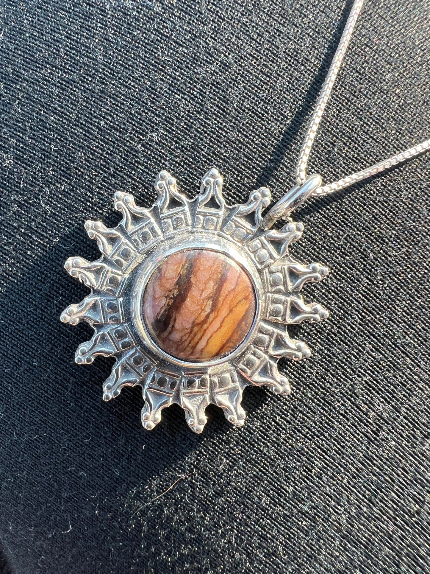 Sterling Silver and Biggs Jasper Sunburst Pendant