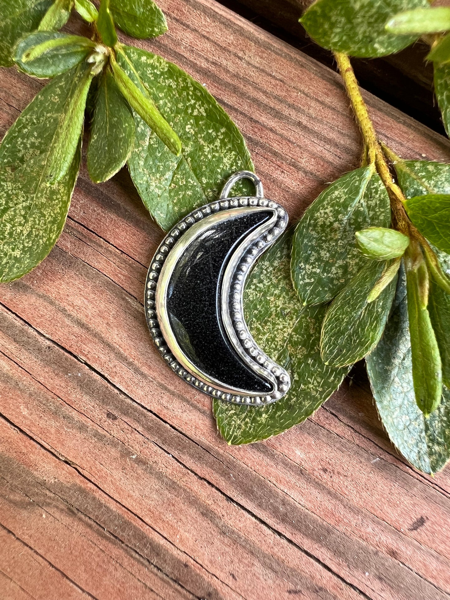 Sterling Silver and Black Onyx Moon Pendant