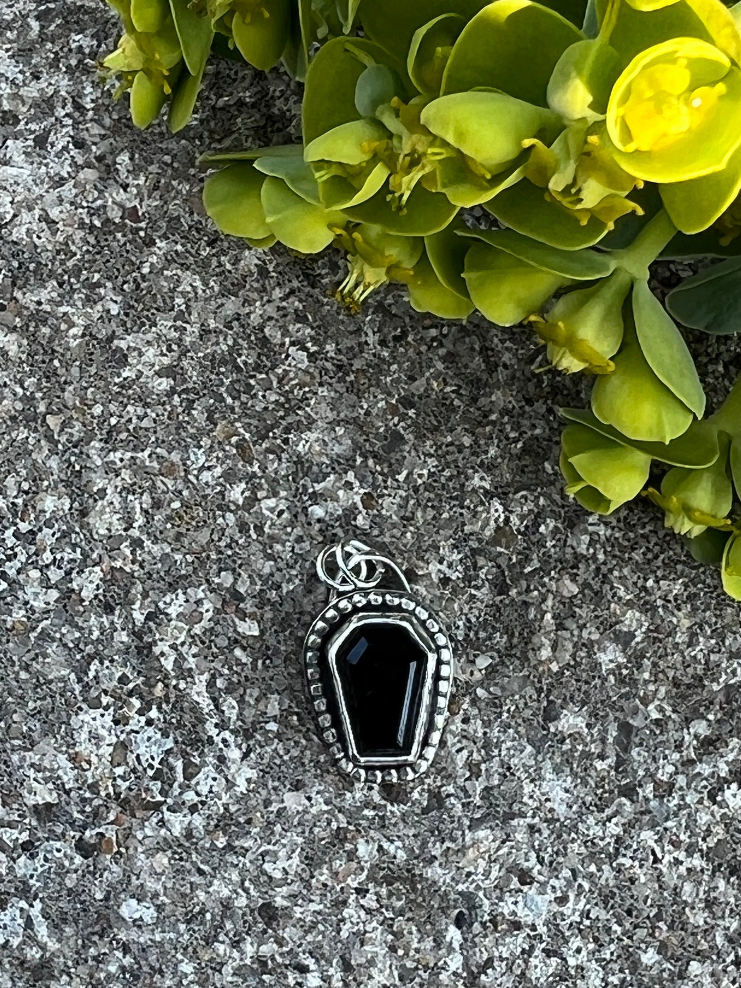 Sterling Silver and Black Onyx Coffin Pendant