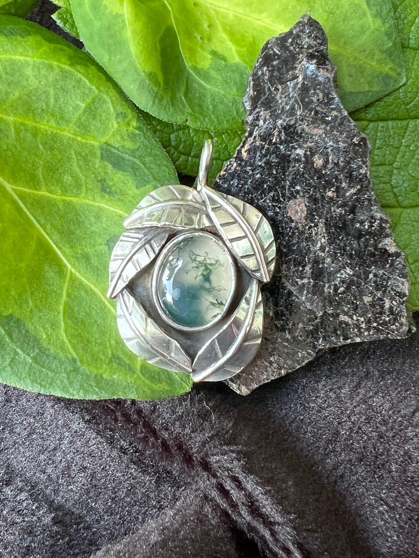 Sterling Silver and Moss Agate Pendant