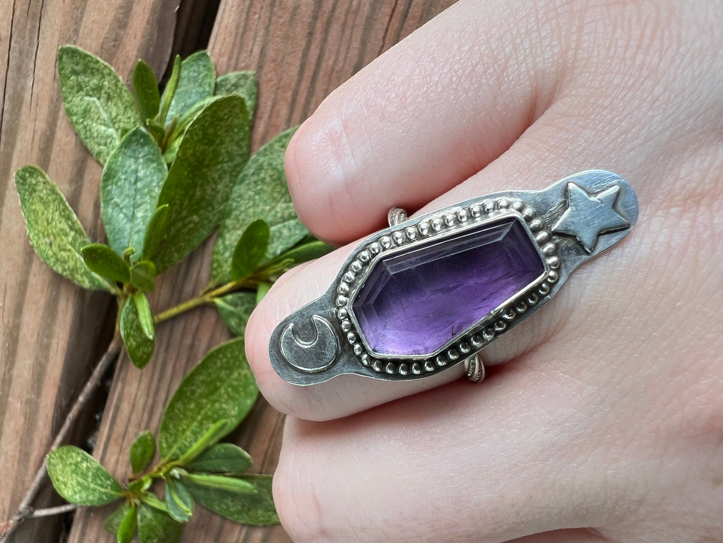 Sterling Silver and Amethyst Coffin Ring