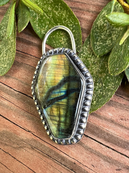 Sterling Silver and Labradorite Coffin Pendant