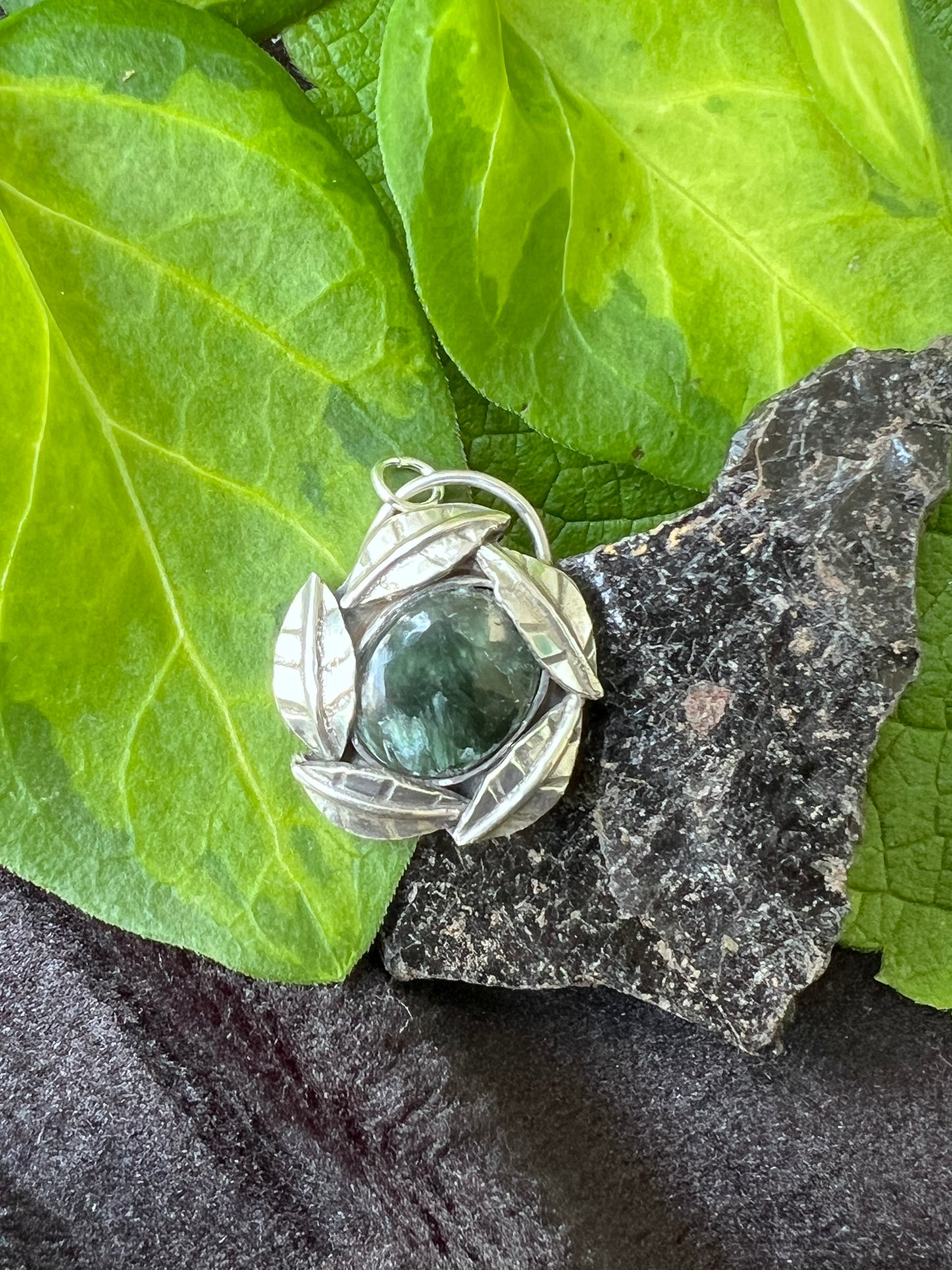 Sterling Silver and Seraphinite Leafy Pendant
