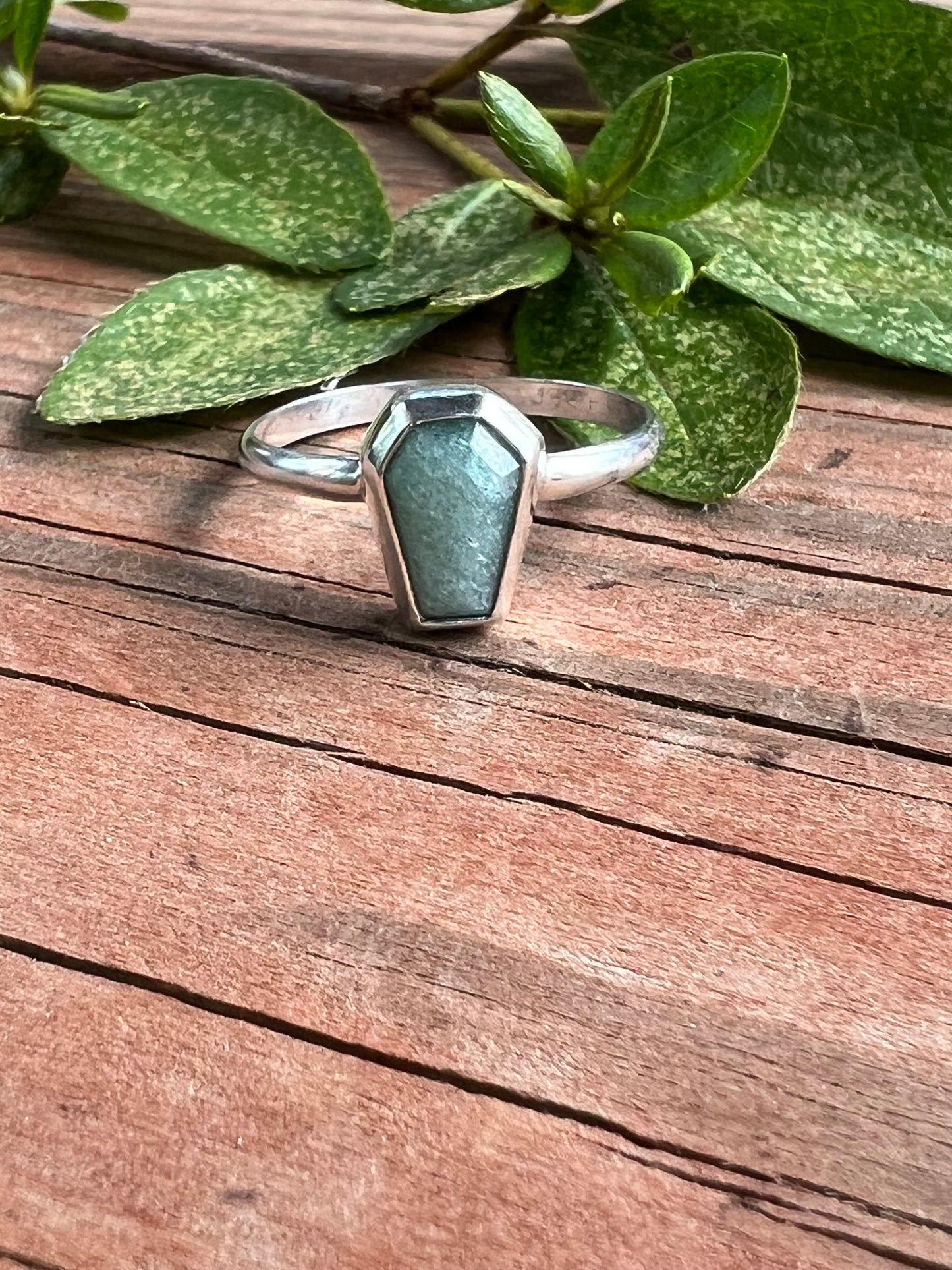 Sterling Silver and Green Aventurine Coffin Ring