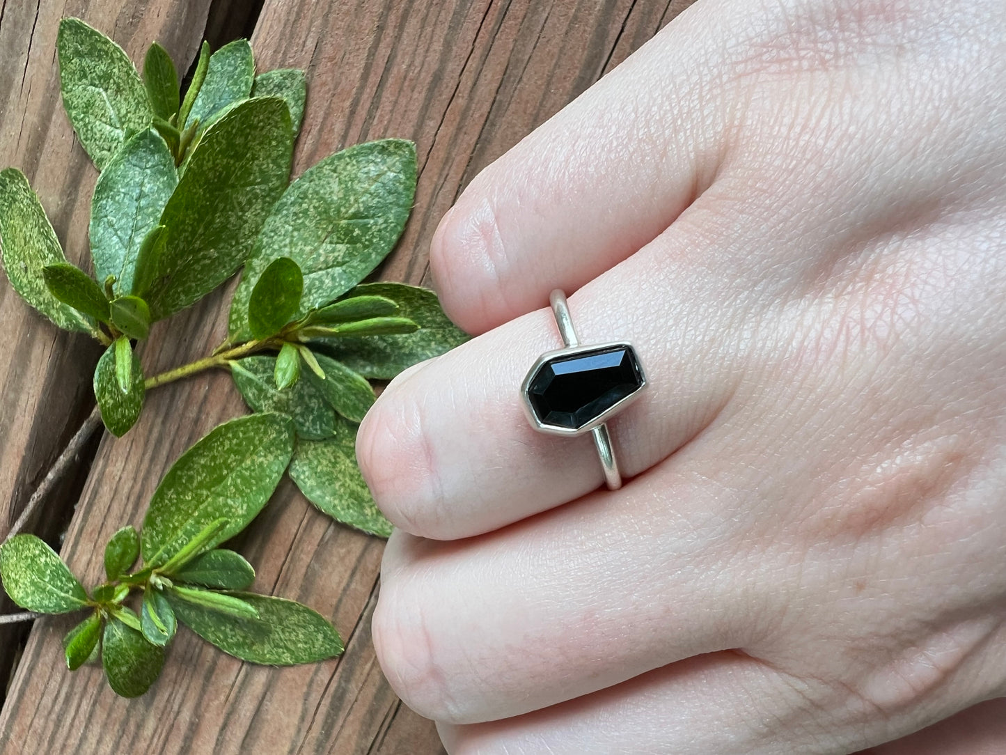 Sterling Silver and Black Onyx Coffin Ring