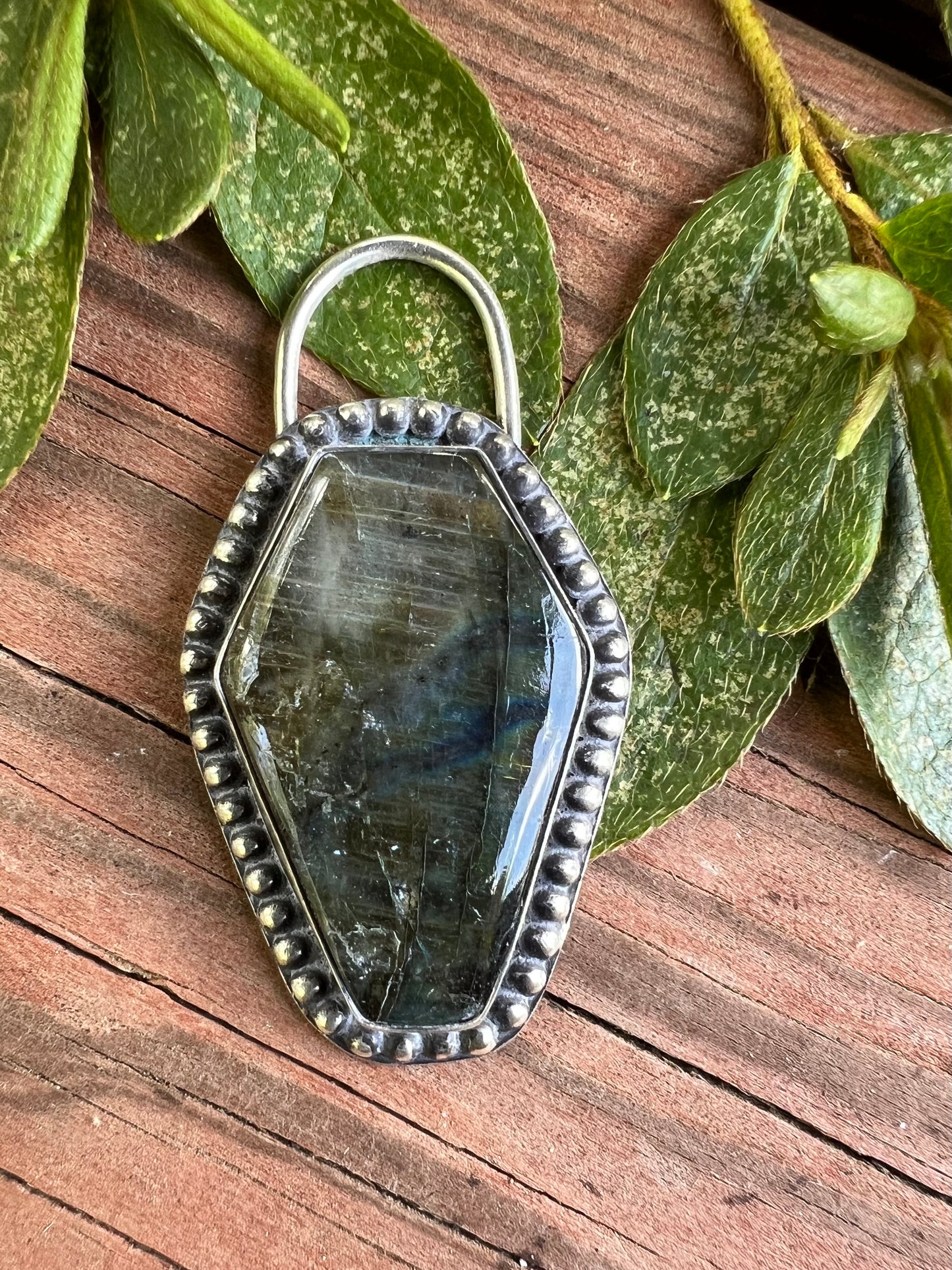 Sterling Silver and Labradorite Coffin Pendant
