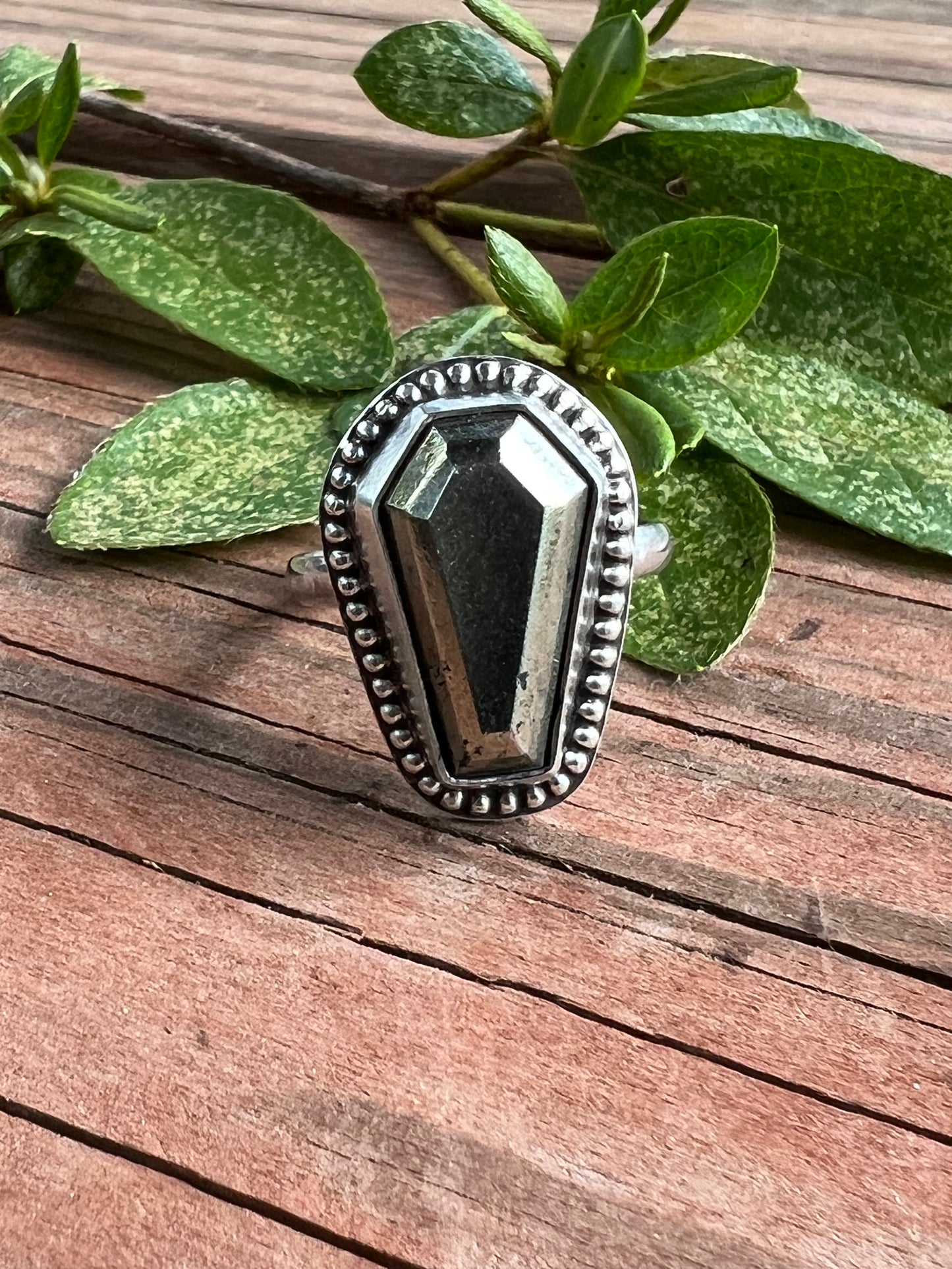 Sterling Silver and Pyrite Coffin Ring