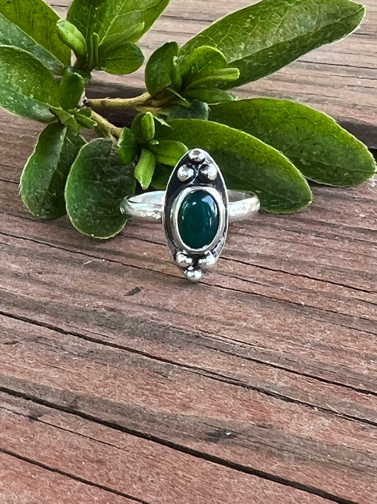 Sterling Silver and Green Onyx Ring