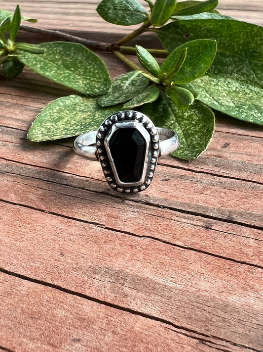 Sterling Silver and Black Onyx Coffin Ring
