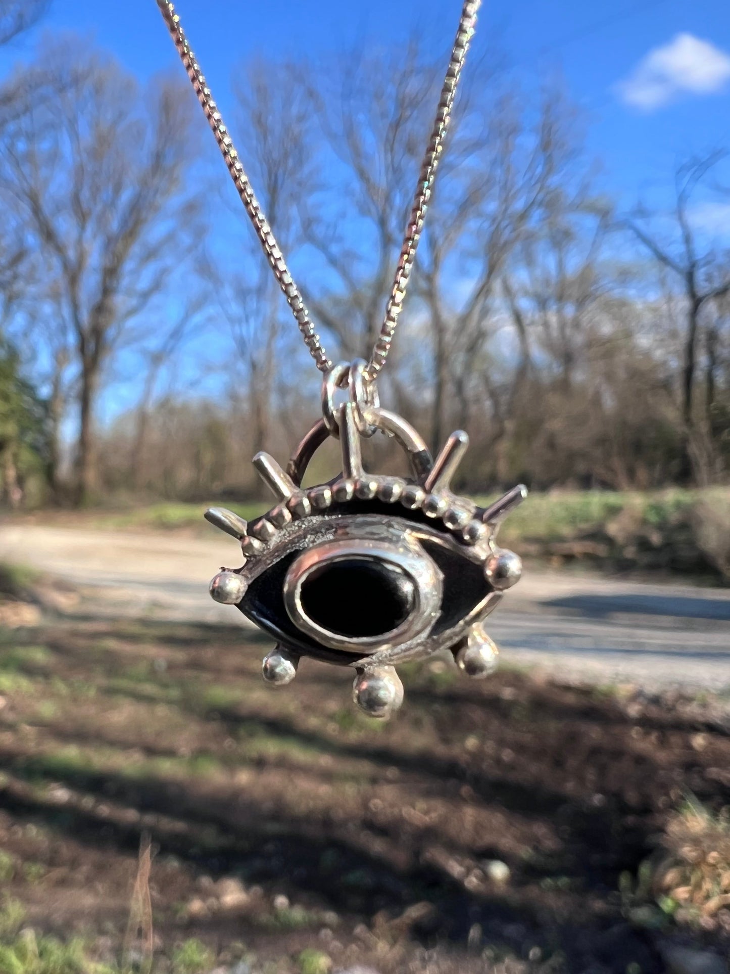 Sterling Silver and Black Onyx Evil Eye Pendant