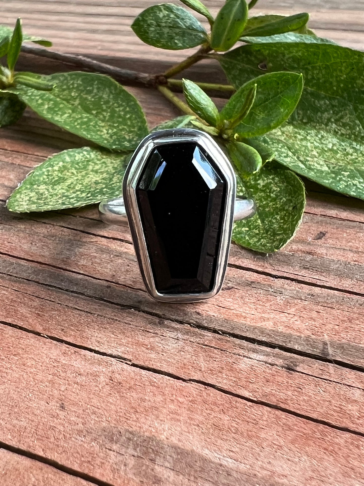 Sterling Silver and Black Onyx Coffin Ring