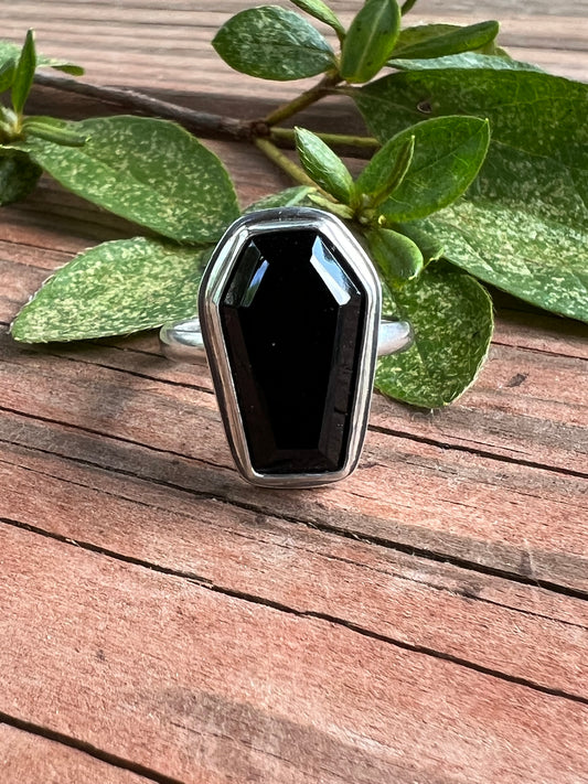 Sterling Silver and Black Onyx Coffin Ring