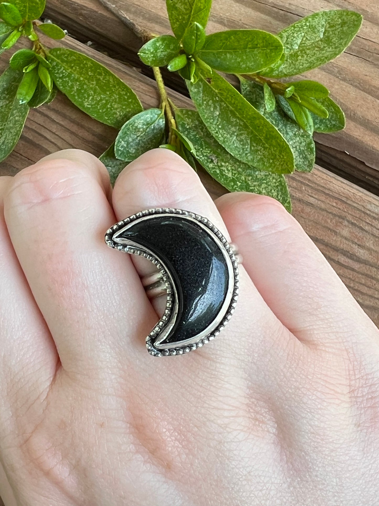Sterling Silver and Black Onyx Moon Ring