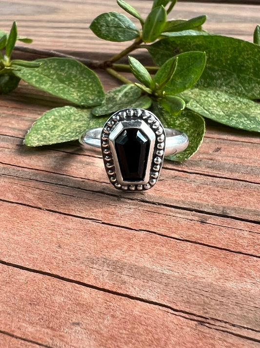Sterling Silver and Black Onyx Coffin Ring