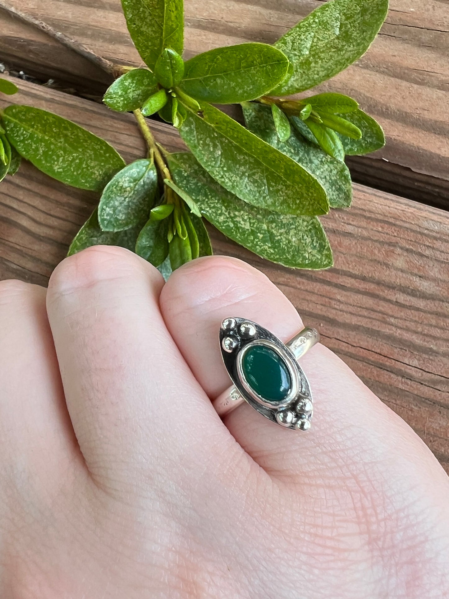 Sterling Silver and Green Onyx Ring